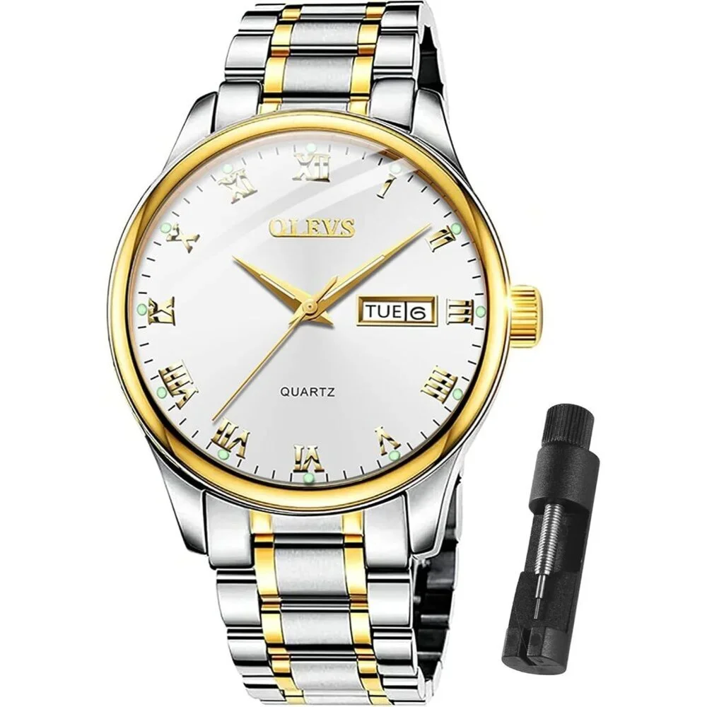 Olevs Men's Steel White-Surface Waterproof Stainless Luminous Stylish Watch